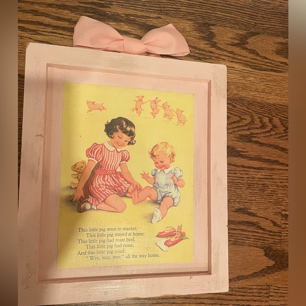 D L Rhein Vintage Nursery Rhyme Three Little Pigs Wall Art Decor Wooden Frame